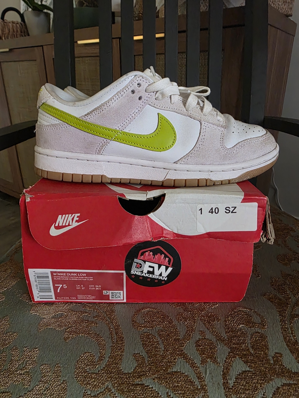 Nike Kids' Dunk Low Sneakers - White with Lime Swoosh
